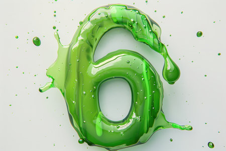 A green number 6 with a green liquid dripping from itの素材