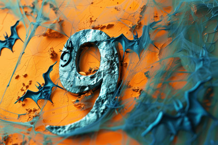 The number nine is surrounded by a web of spider silk, creating a sense of mystery and intrigueの素材