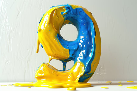 The number nine is written in paint, with a splash of green paint on the left side of the numberの素材