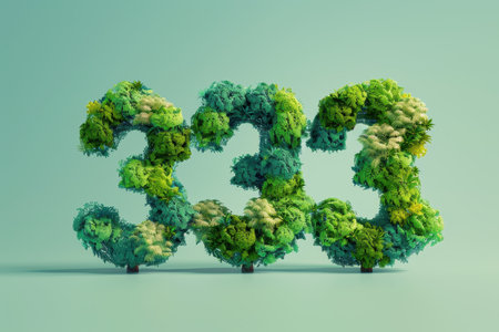 The number 333 is made out of trees. The trees are green and are arranged in a way that they spell out the number. The image has a natural and organic feel to itの素材
