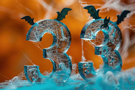 The number 33 is made out of glass and has spider webs on it. The spider webs give the number a creepy and spooky vibe, which is fitting for Halloweenの素材