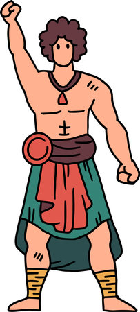 A man in a Roman costume. He is standing in front of a shieldのイラスト素材