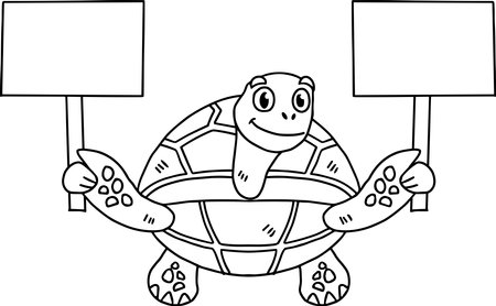 A turtle holding a sign. The turtle is smiling and he is happyのイラスト素材