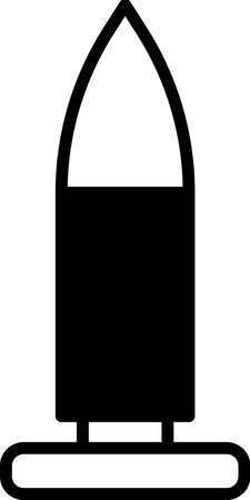 A bullet is shown in black and white. The bullet is pointed and has a sharp tip. The image is simple and straightforward, with no additional details or context providedのイラスト素材