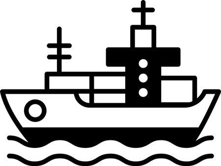 A large ship is sailing on the water. The ship is black and white. The ship is the main focus of the imageのイラスト素材