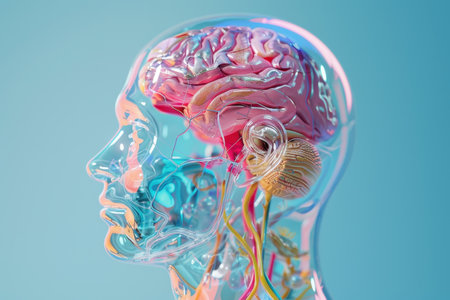 A brain with red veins and a backgroundの素材