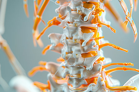 A colorful spine with a pinkish hue. The spine is made of a material that is not real, but it looks like it is. The spine is long and thin, and it is surrounded by a blue backgroundの素材