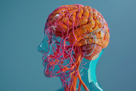 A brain with red veins and a backgroundの素材