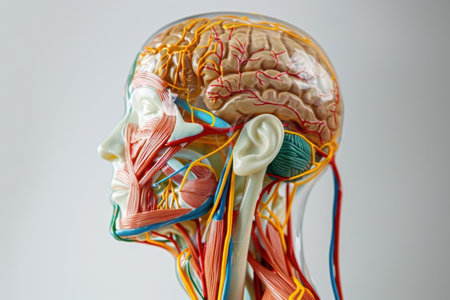 A brain with red veins and a backgroundの素材