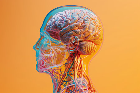 A brain with red veins and a backgroundの素材