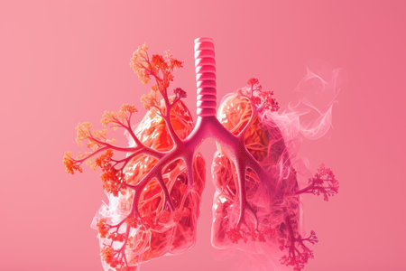 A close up of a human lung, with the red and white sections of the lung clearly visible. The red section is filled with blood vessels, while the white section is filled with airの素材