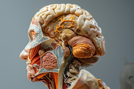 A close up of a brain with a green and blue sectionの素材