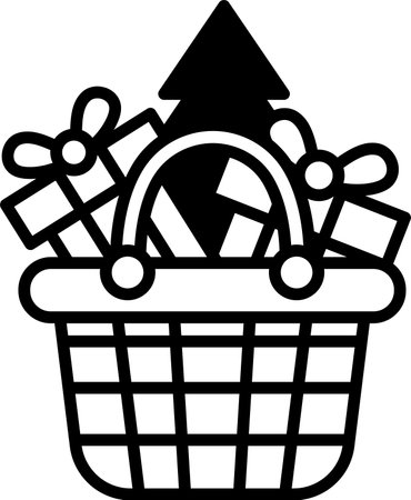 A Shopping basket with gifts and Christmas treeのイラスト素材