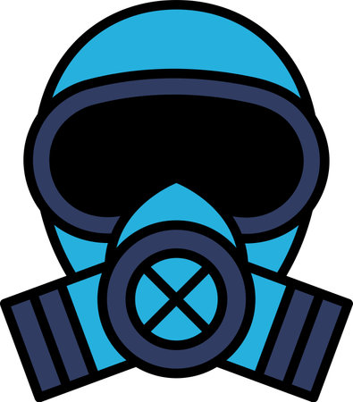 A black and white drawing of a gas mask. The mask is designed to protect the wearer from harmful gases and chemicals. The design is simple and minimalistic, with a focus on the mask's functionalityのイラスト素材