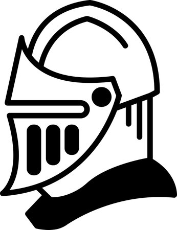 A knight's helmet with a shield on it. The helmet is black and whiteのイラスト素材