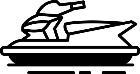 A black and white drawing of a jet ski. The jet ski is on a body of water and has a black handlebarのイラスト素材
