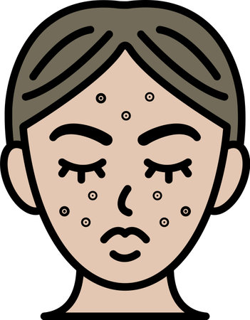 The woman's face is covered with acneのイラスト素材
