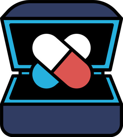 A box with two pills inside. The box is black and whiteのイラスト素材