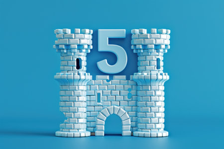 A castle made of bricks with a number 5 on it. The castle is red and white with Generative AIの素材