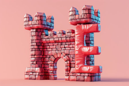 A castle made of bricks with the letter E on top with Generative AIの素材