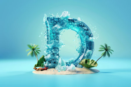 The letter D is floating in the water, creating a sense of movement and fluidity. The blue water surrounding the letter adds a calming and serene atmosphere to the image with Generative AIの素材