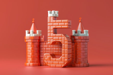 A castle made of bricks with a number 5 on it. The castle is red and white with Generative AIの素材