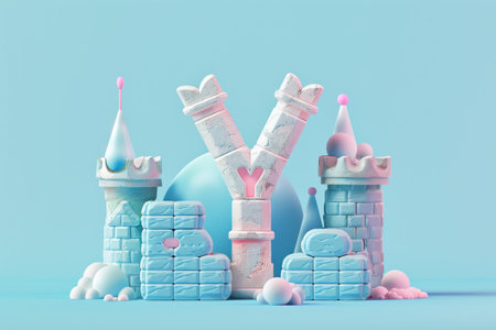 The image is a creative and playful representation of the letter Y. The letter Y is made up of a combination of pink and blue blocks, giving it a unique and colorful appearance with Generative AIの素材