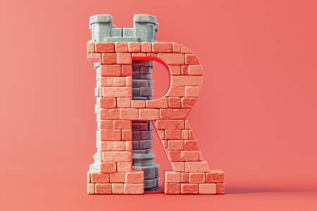 A pink castle with a pink letter R on top of it with Generative AIの素材