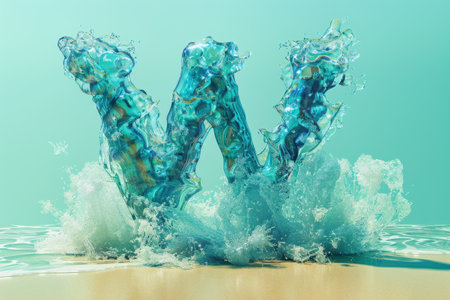 The image is a water theme with the letters VW in the middle. The letters are made of water and are surrounded by bubbles. Scene is playful and fun with Generative AIの素材