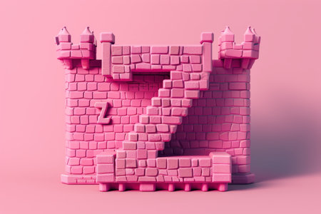 A castle with a background and the letter Z on it. The castle is made of blocks and is standing on a pink surface with Generative AIの素材