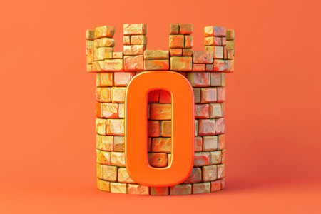 A castle made of bricks with the letter O on top with Generative AIの素材