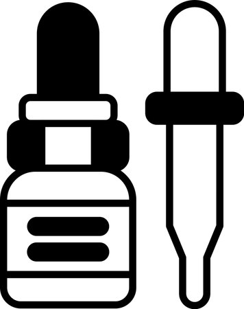 A bottle of medicine with a dropper next to it. The dropper is orange and blueのイラスト素材