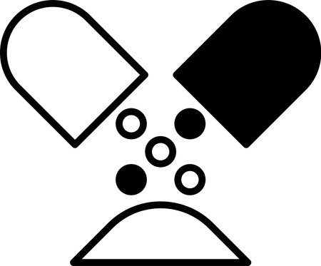 Two pills with Black and white colors. The blue pill is on the left and the orange pill is on the rightのイラスト素材