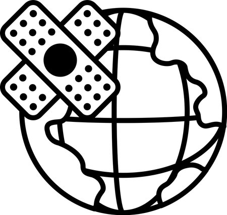 The Illustration of the world and bandages in line art styleのイラスト素材