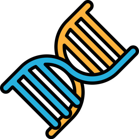 A blue and orange DNA strand. The blue and orange strands are connected by a white lineのイラスト素材