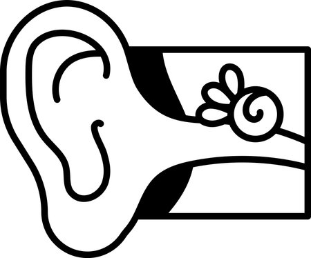 A cartoon drawing of an ear with a spiral on it. The ear is drawn in a cartoon style with a blue backgroundのイラスト素材