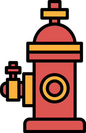 A red fire hydrant with yellow trim. The hydrant is a symbol of safety and protectionのイラスト素材