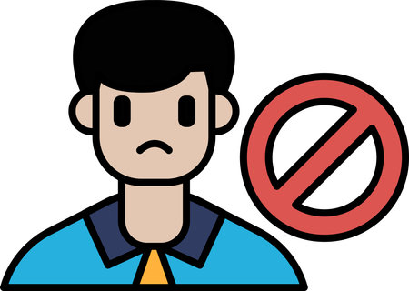A man with a frowning face is standing in front of a no signのイラスト素材