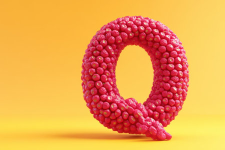 A fruit salad is arranged to spell out the letter Q. The fruit salad is made up of strawberries, kiwi, and orangesの素材