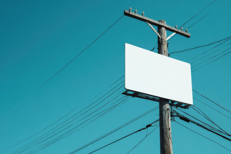 A large white billboard is on a pole in the skyの素材