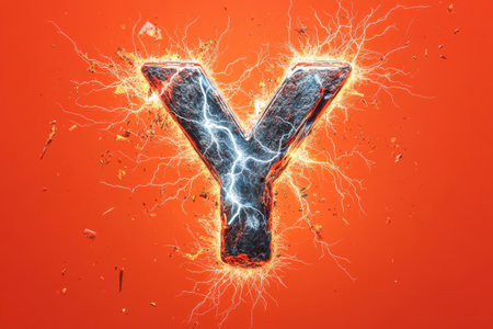 The letter Y is shown in a fiery, explosive style, with sparks and debris surrounding it. The image has a bold, edgy feel to it, and the letter Y seems to be the focal point of the compositionの素材