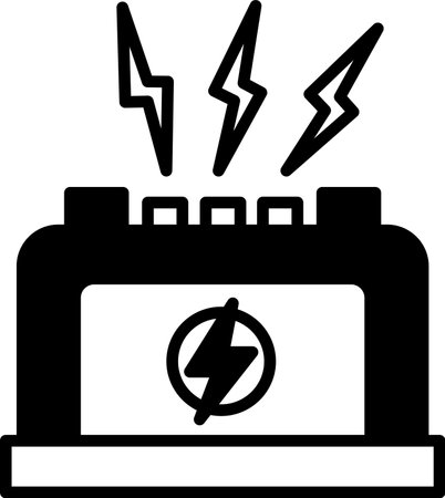 A cartoon drawing of a battery with a lightning bolt on it. The battery is blue and redのイラスト素材