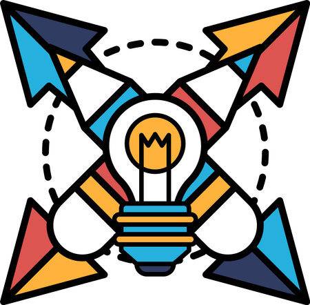 A colorful drawing of a light bulb with arrows pointing to it. The drawing conveys the idea of innovation and creativityのイラスト素材