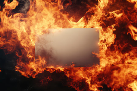 A white board is surrounded by flames. The flames are so hot that they are melting the boardの素材