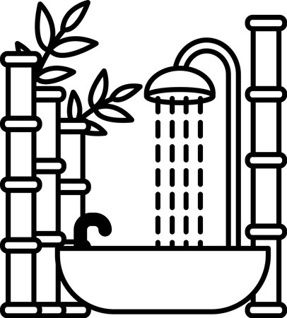 A bathtub with a bamboo shower headのイラスト素材