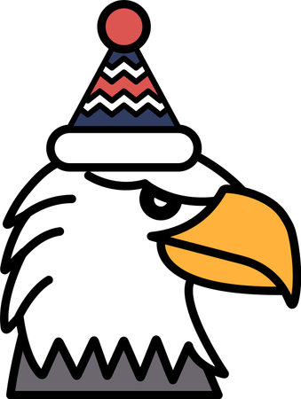 A cartoon eagle with a hat on its head. The hat is red, white, and blueのイラスト素材