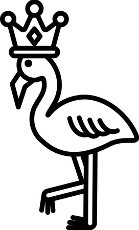A cartoon drawing of a flamingo wearing a crownのイラスト素材