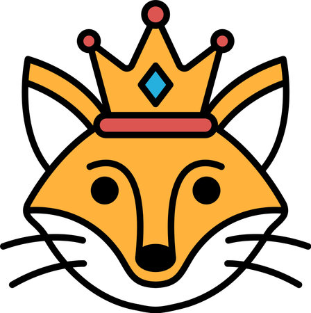 A cartoon fox with a crown on its head. The fox is wearing a crown and has a regal look about itのイラスト素材