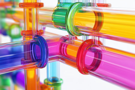 A colorful pipe with a rainbow of colors. The pipe is made of plastic and is bent in a way that it looks like a piece of art. The colors are vibrantの素材