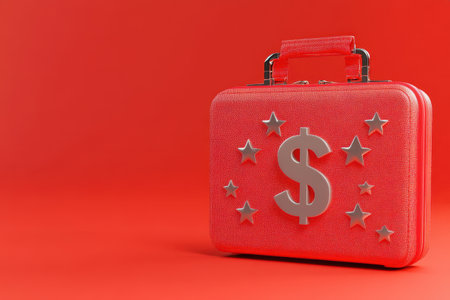 A suitcase with a dollar sign and stars on itの素材